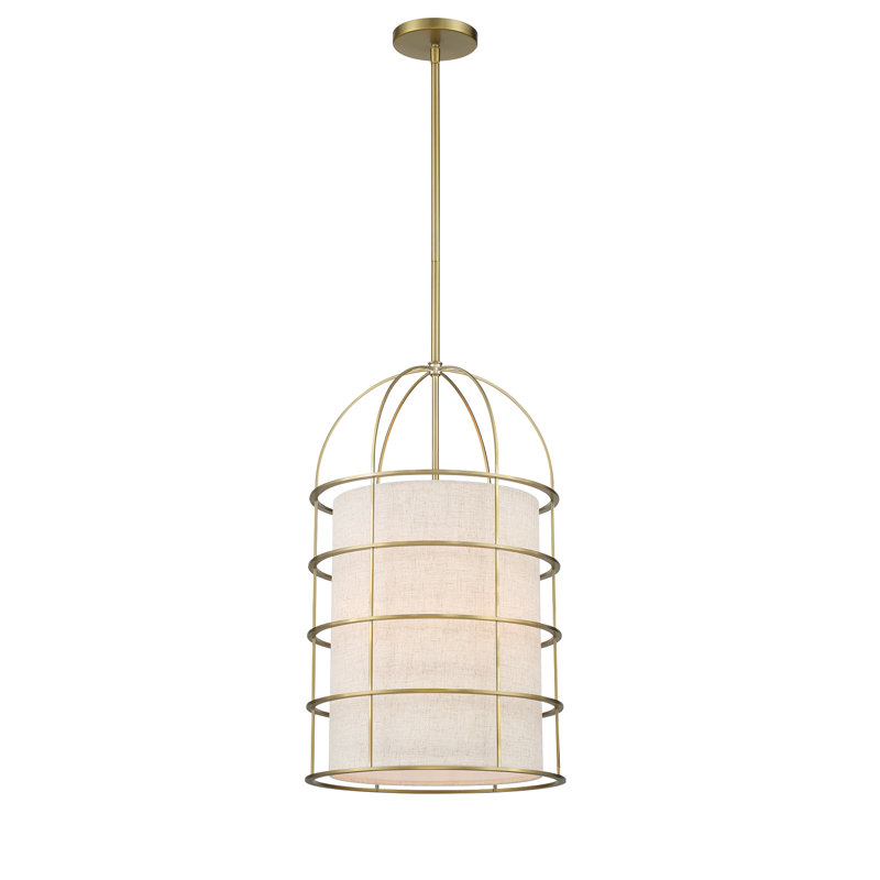 Everly Quinn Gateway Park Soft Brass With Oatmeal Linen Pendant Light