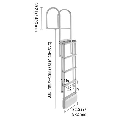 Échelle de pont rétractable, 5 marches, échelle de ponton en alliage d'aluminium pour bateau avec flotteur à levage automatique, marches larges antidérapantes, capacité de poids de 500 lb, hauteur réglable, pour l'embarquement au bord du lac