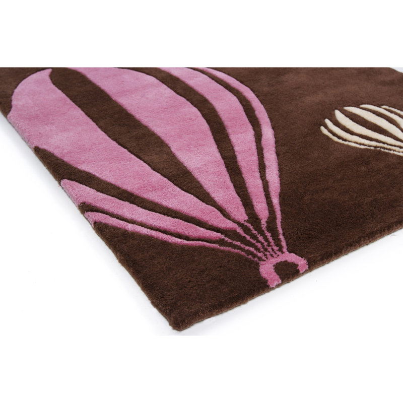 Kirkbride Authentic Hand-Tufted Wool Pink, Brown & Cream Hot Air Balloon High-Low Pile Kids Area Rug, Rectangle 7'9" x 10'6"