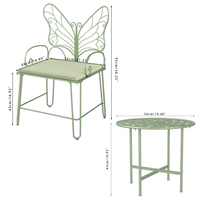 2 - Person Metal Patio Dining Set With Cushion, Round Table