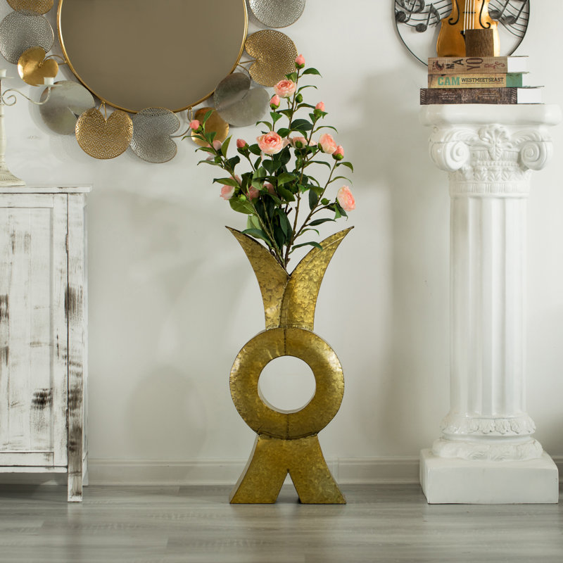 Vase de plancher en métal doré galvanisé de style unique pour hall d'entrée, salon ou salle à manger