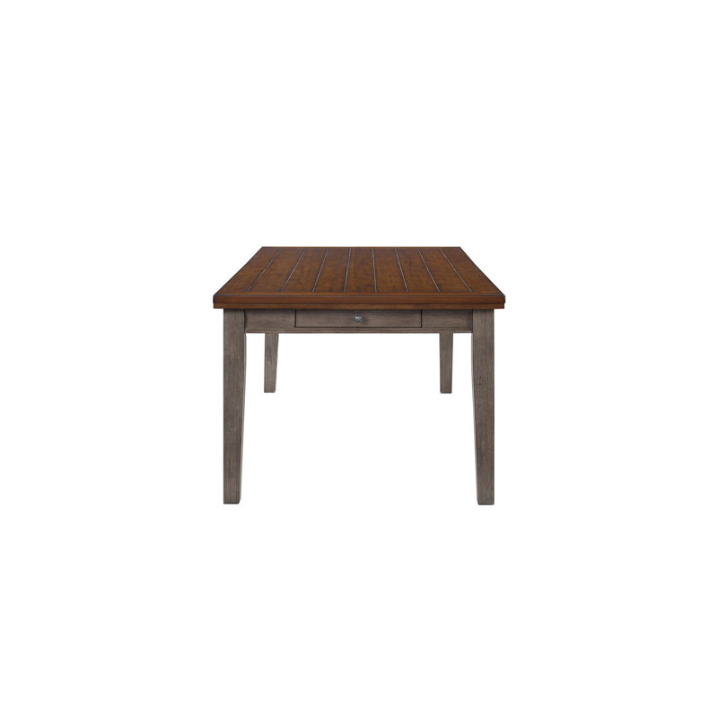 Table de salle à manger 6 tiroirs à motif bicolore décontracté, caractère rustique, bois massif +, gris, 78 po de profondeur, 42 po de largeur, 30,5 po de hauteur, Secure Build 6 avec enchantement, 77,89 P, 43,01 l, 30,22 H,