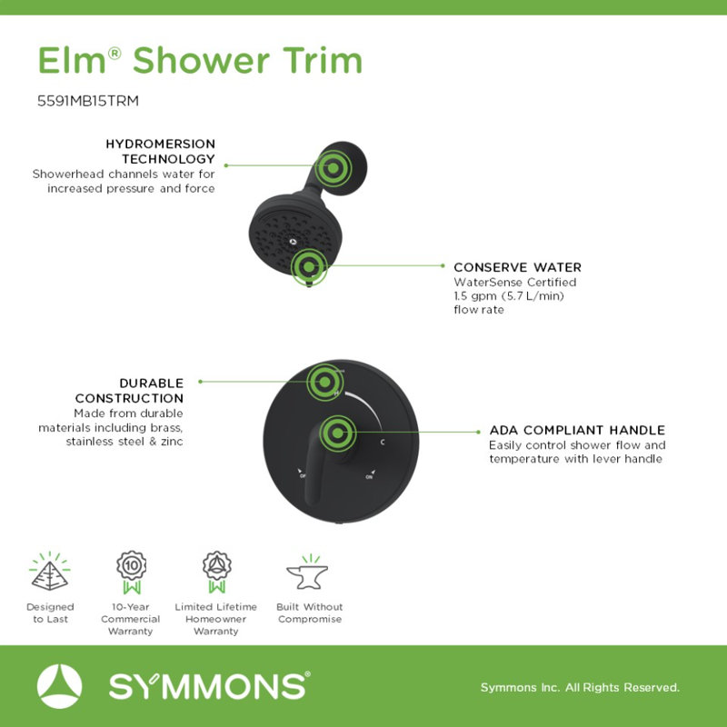 Elm Single Handle Wall Mount Shower Trim Kit, Matte Black