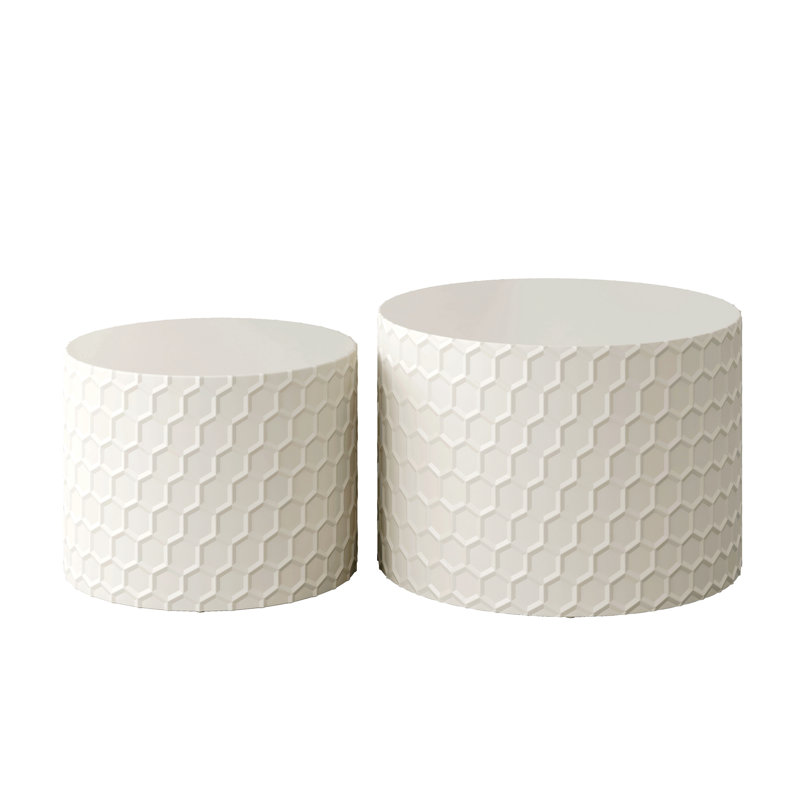 Nesting Coffee Table Set with Honeycomb Design, Beige