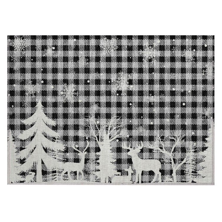 Machine Washable Indoor/Outdoor Christmas Reindeer Xhevrie Gray Rug