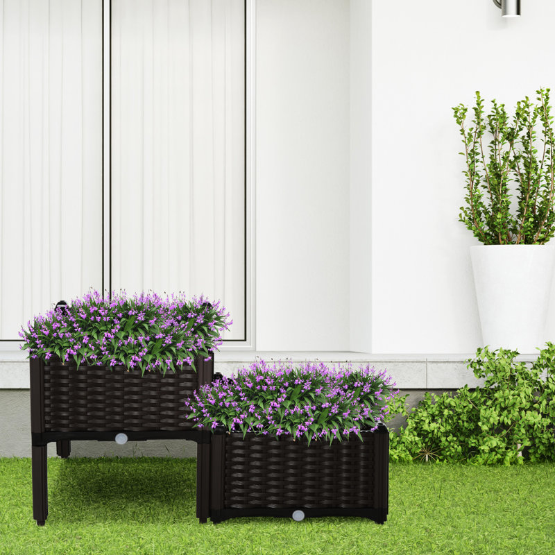Lit de jardin surélevé avec pieds, auto-arrosage et. Gris, pour les jardins. Polypropylène, contrôle de la prise d'eau 2 pièces - arrosage automatique optimisé. Fleur, herbe, plantation de légumes. Améliorez la gestion