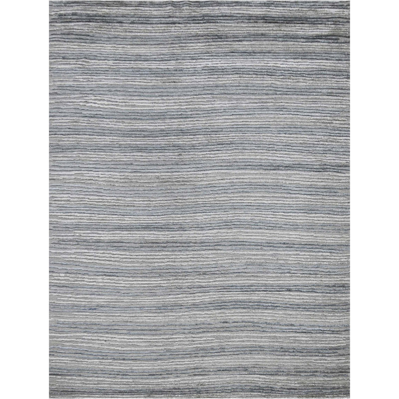 Striped Area Rug in Gray/White/Light Blue, Rectangle 10' x 14'