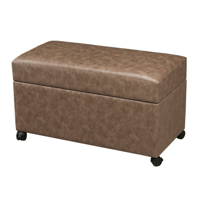 32 Inches Faux Leather Storage Ottoman Bench With Casters