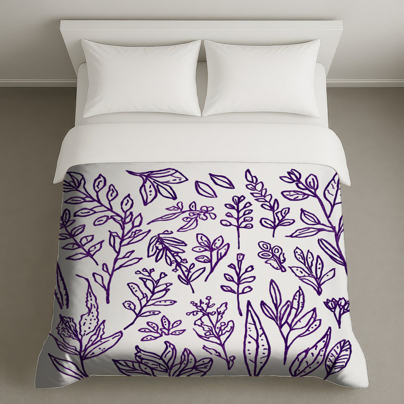 Housses de couette mauves à motif botanique, Lit simple