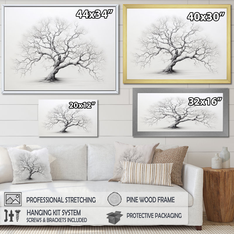«Grey White Tree Subtle Serenade II», reproduction d'art sur toile, Noir, H 24 po x l 32 po x P 1 po