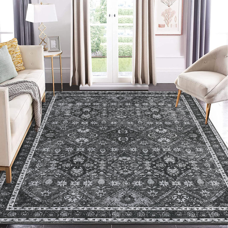 Suttle Oriental Machine Washable Rugs Floral Non-Slip Rug for Living Room Bedroom Nursery Dining Table Bedside Decor