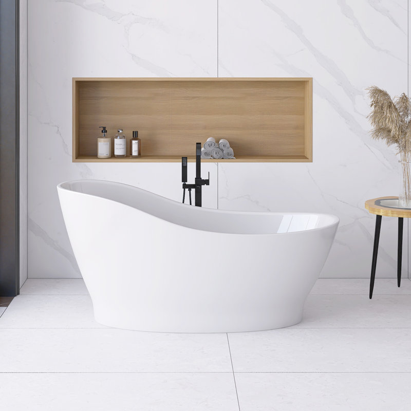 59 po X 28 po Baignoire de trempage avec drain réversible en blanc brillant / chrome