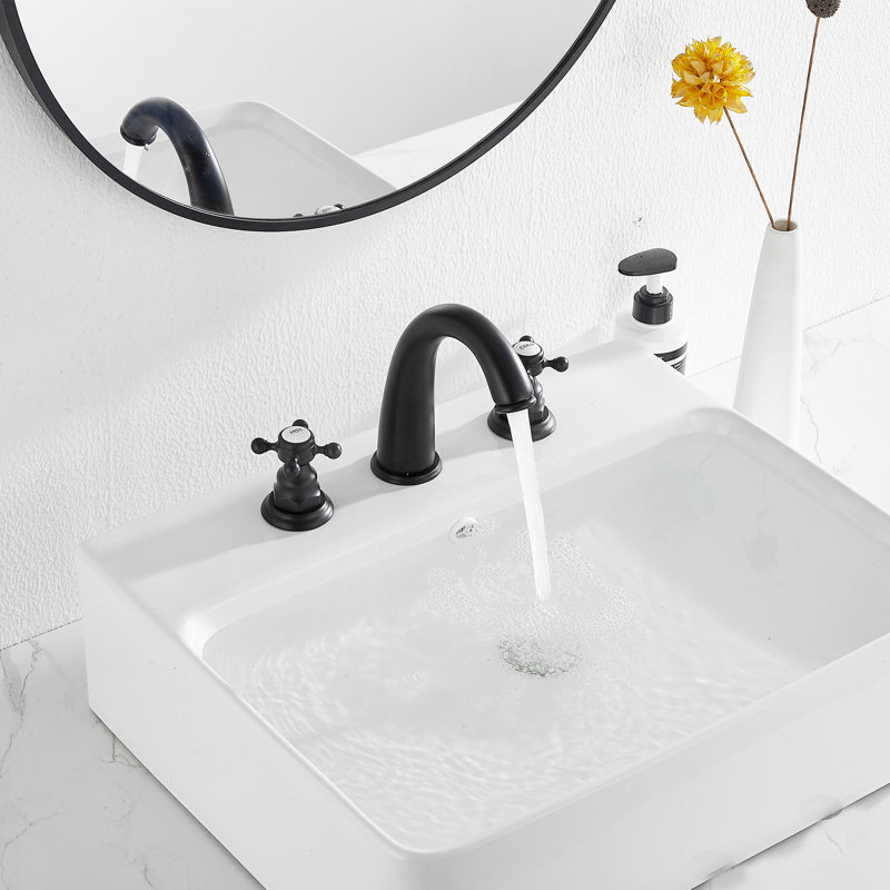 Robinet de salle de bain à large entraxe avec bonde, Noir mat