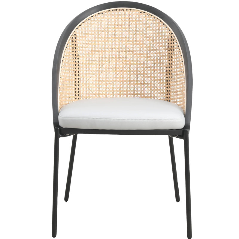 Light Grey Upholstered Side Chair with Cane Back and Metal Legs
