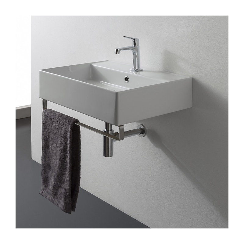 Lavabo de salle de bain mural rectangulaire en céramique avec trop-plein Teorema, Monotrou