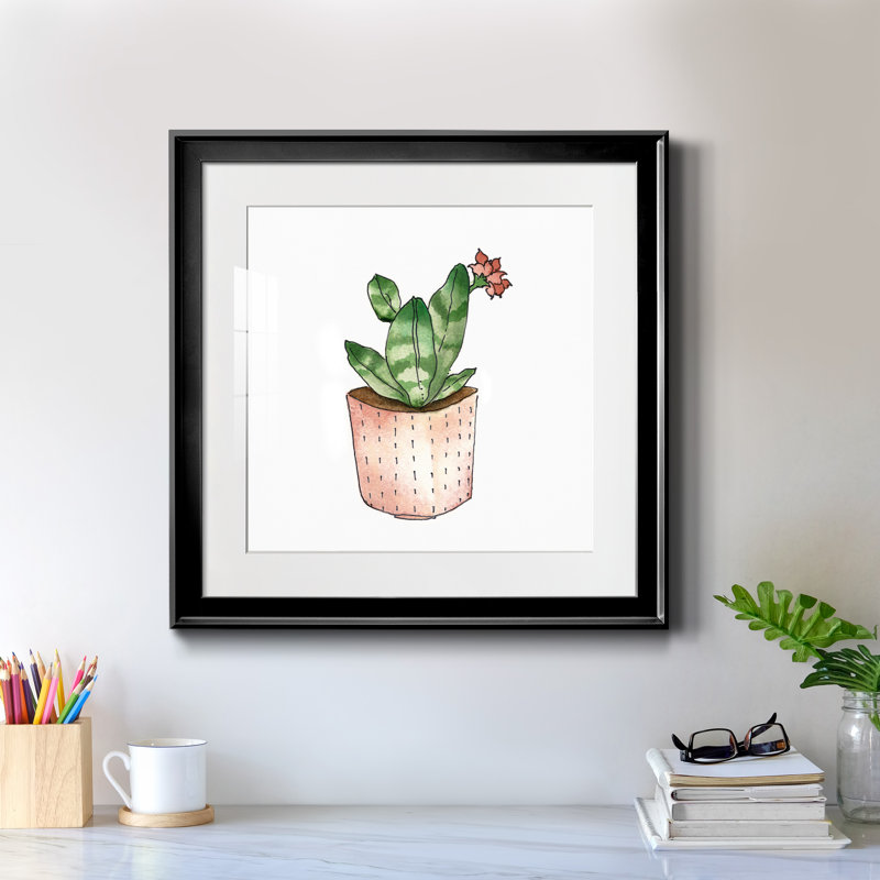 Boho Greenery IV - peinture encadrée, Cadre noir, H 17,5 po x l 17,5 po x P 1,5 po