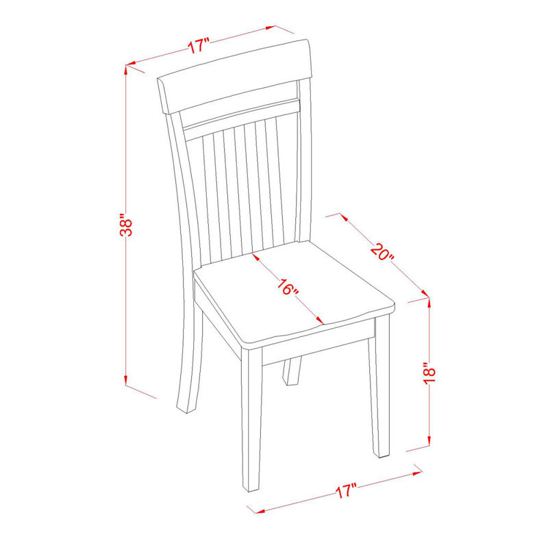Capri Dining Room Chairs - Slat Back Solid Wood Seat Chairs, Set of 2, Mahogany, Mahogany, No