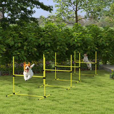 4 Piece Dog Agility Training Gear With Adjustable Jump Bars And Portable Carry Bag, Yellow - Outfit Transportable Carrier Case