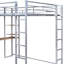 Lit mezzanine double en métal pleine grandeur argenté avec bureau et tablettes-380552198