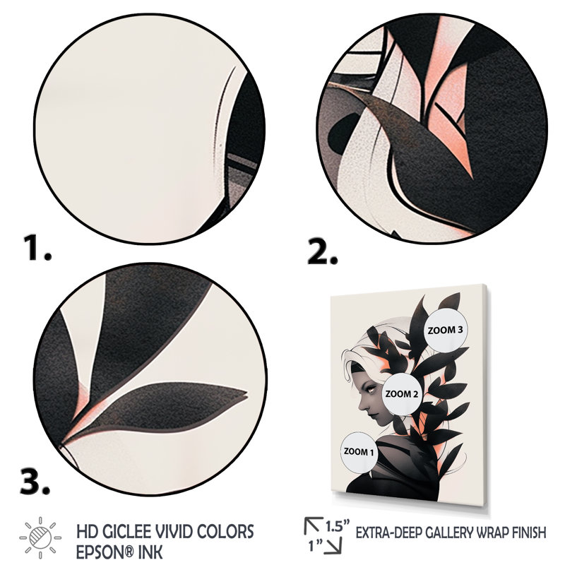 Animations, portrait de femme tropicale II - Art mural, Cadre simple blanc, H 40 po x l 30 po x P 1,5 po