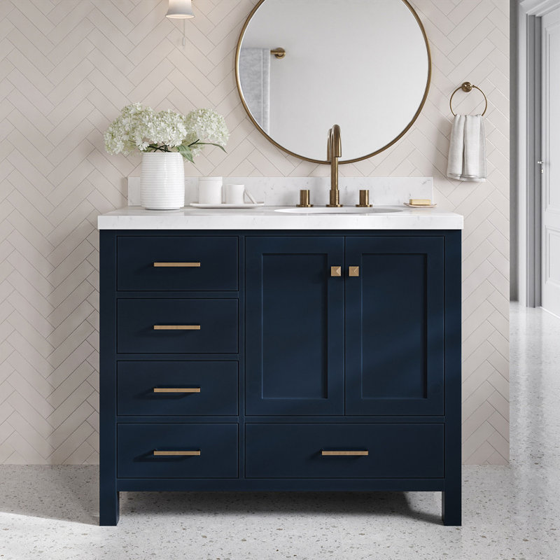  Meuble-lavabo simple 42,25 po avec plateau, Bleu minuit, Oval, Right