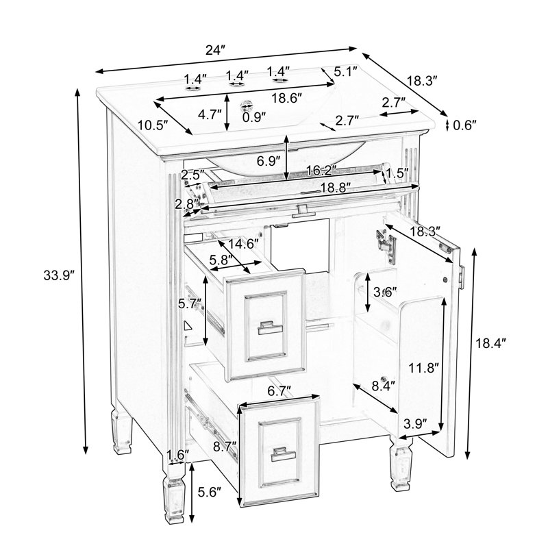 Meuble-lavabo sur pied 24 po avec lavabo, vert, Vert