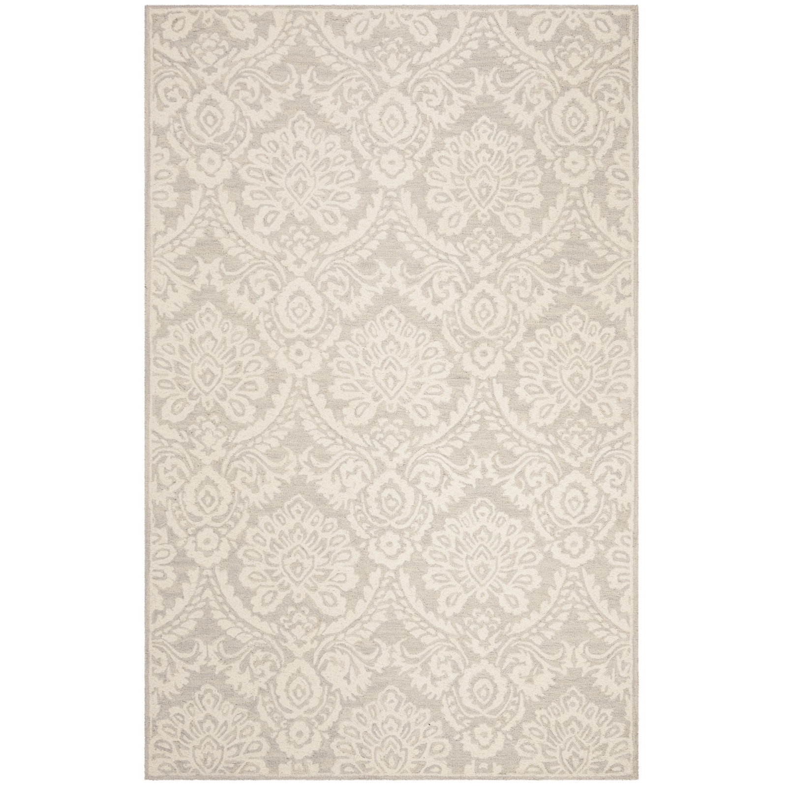 Tansy Silver Ivory Hand-Tufted Floral Wool Rug, Rectangle 2' x 3'