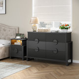Ensemble de chambre à coucher 2 pièces Wrought Studio ™ - Commode cannelée à 6 tiroirs et tables de chevet cannelées à 2 tiroirs