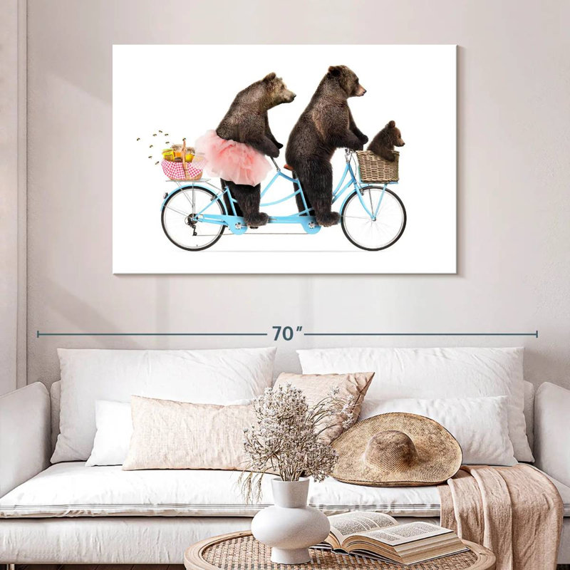 Trois ours à vélo, H 32 po x l 48 po