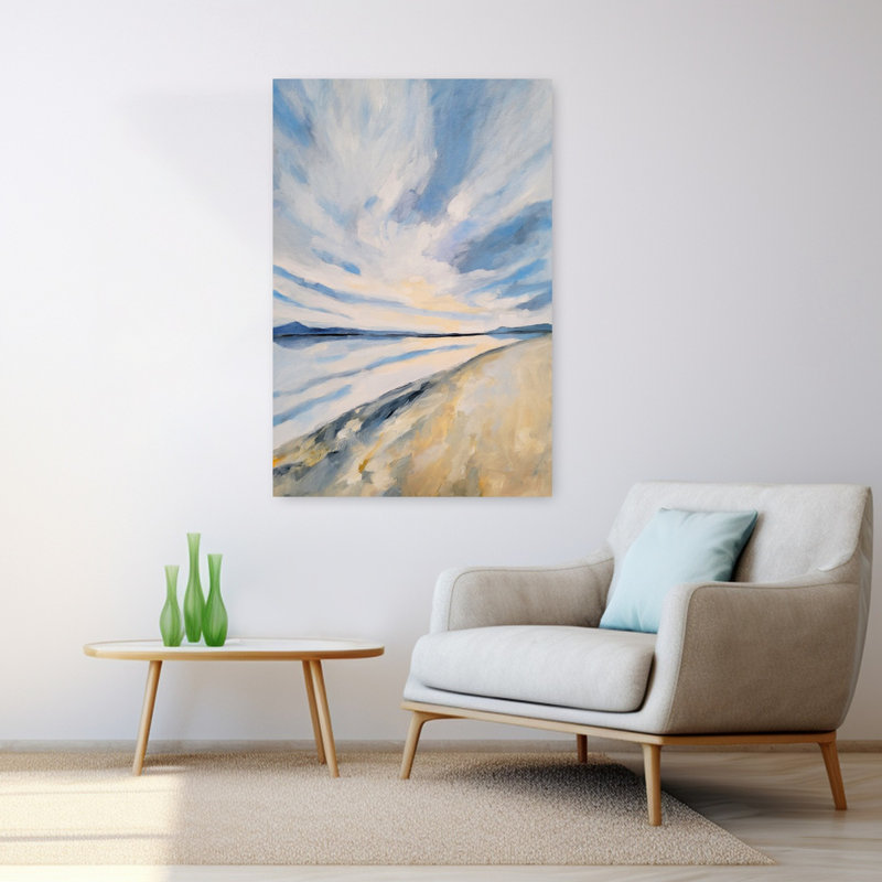 «Serene Coastal Horizon Abstract Fish Coastal», art mural, H 48 po x l 32 po