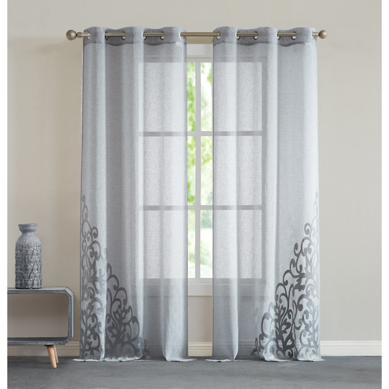 Velvet Applique Window Panels, Silver, 84" L x 38" W
