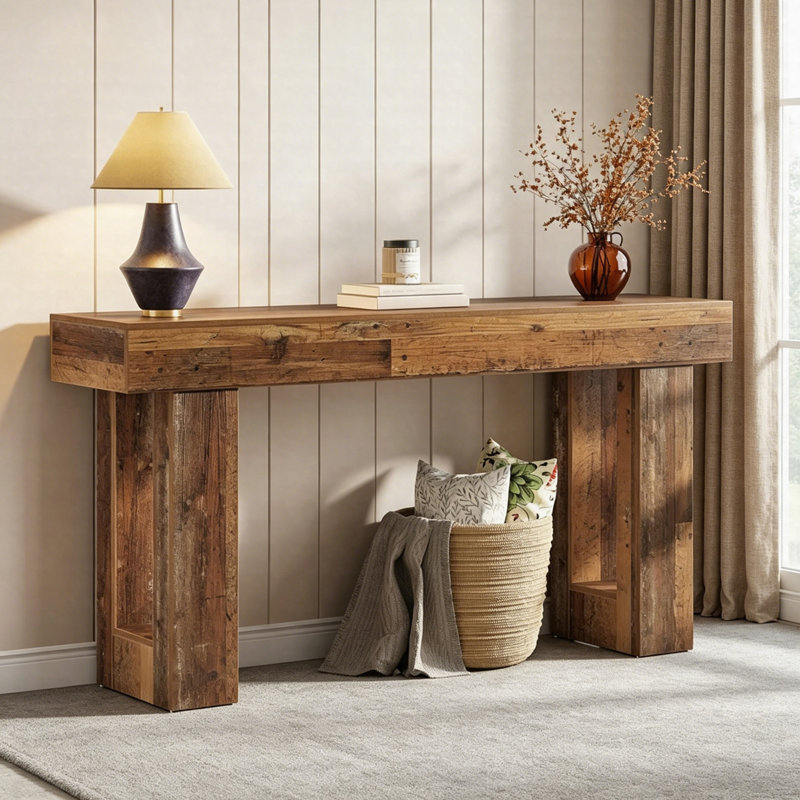 Table de canapé en bois de 63 pouces, console de style campagnard moderne pour le salon, table d'appoint pour hall d'entrée