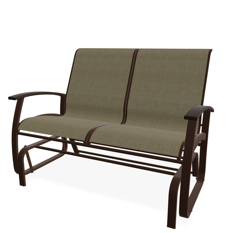 Belle Isle Sling Aluminum Frame 2-Seat Glider with Marine Grade Polymer Arm Accent, Kona, Elevation Stone
