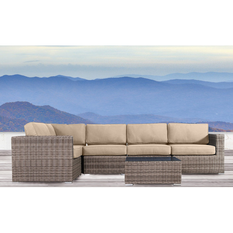 4-Person Wicker Seating Group with Cushions, Sunbrella Beige