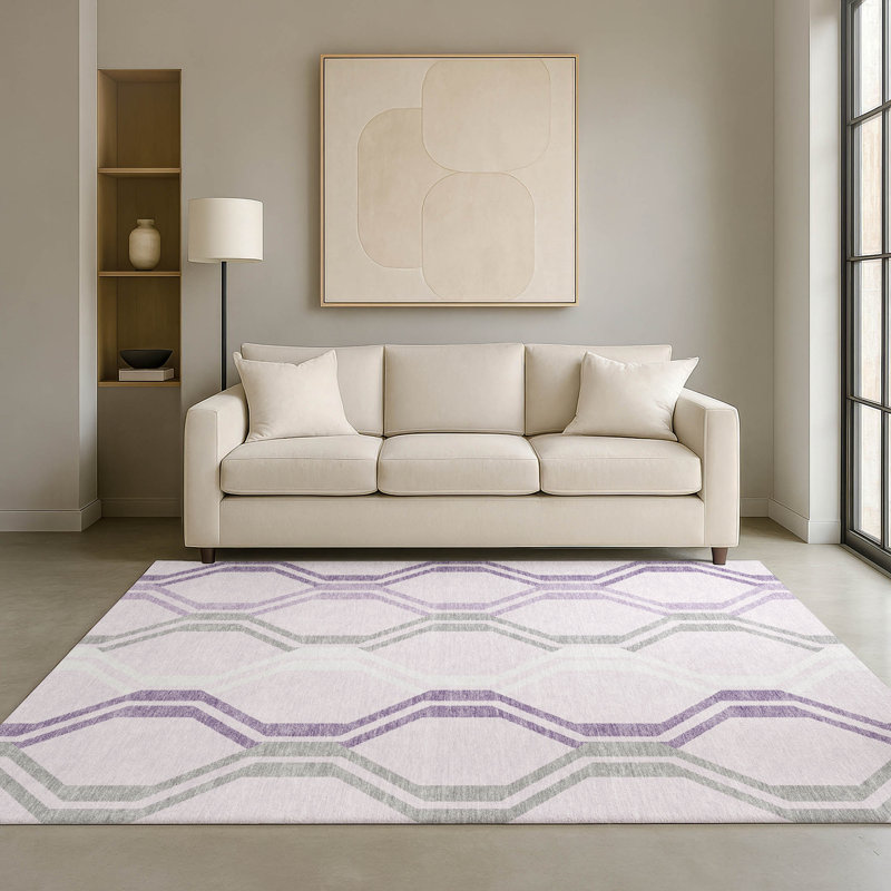 Tapis de qualité supérieure Mid-Century moderne lavable à la machine Premium Mayfield AMF2326, Lavande, 9 pi x 12 pi