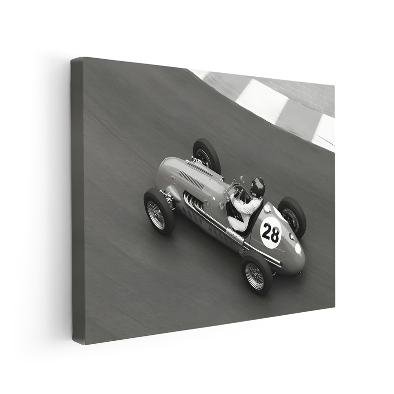 Voiture de course historique, H 08 po x l 10 po, Canvas, White Framed