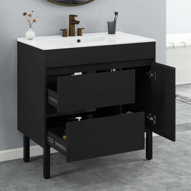 Basant 36" Freestanding Bathroom Vanity with Ceramic Top, Noir