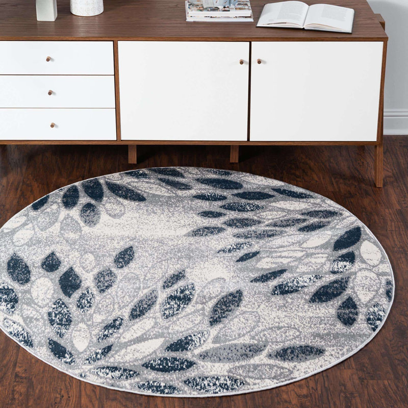 Aamia Abstract Area Rug, Round 8', Gray
