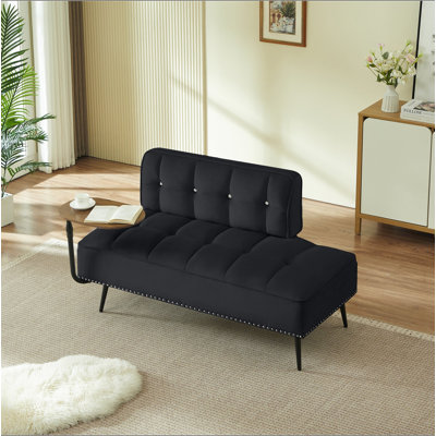 54-Inch Modern Two-Seater Velvet Sofa with Backrest & 360° Rotating Side Table – Entryway Ottoman, Multi-Use Bench, Office Desk and Chair Set, Space-S