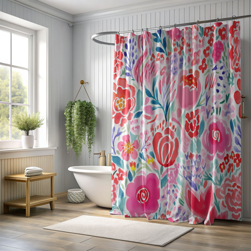 Motif de fleur rouge - rideau de douche standard 1 pièce, H 74 po x l 71 po