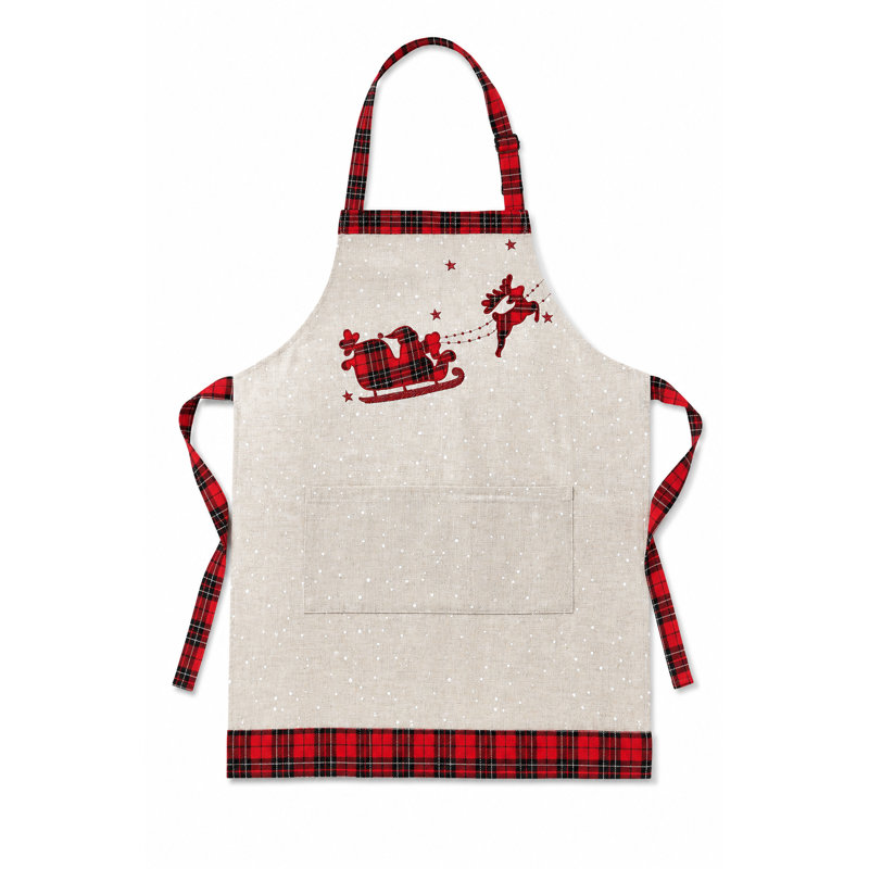 Tablier tartan-père noël avec tablier de rennes, Adulte