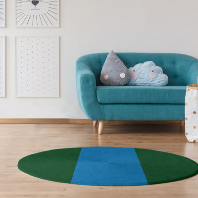 Tapis bleu/vert rayé