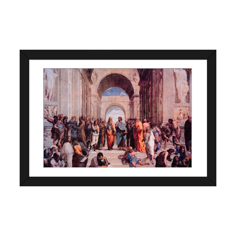 LÉcole d'Athènes par - impression, H 24 po x l 32 po x P 1 po, Papier beaux-arts encadré noir, Blanc