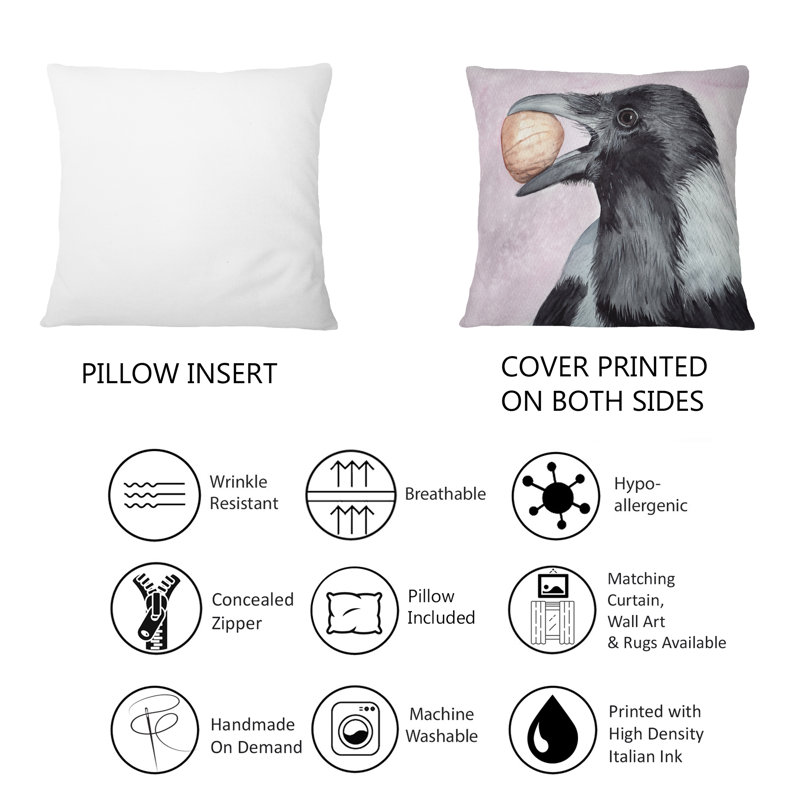 Coussin Black Raven With A Nut - Traditional Printed 1