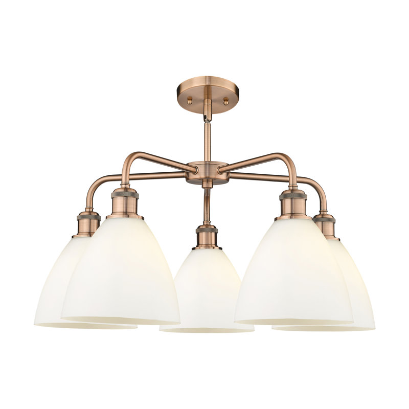 Lustre en forme de dôme à 5 lumières Amenda, Blanc mat, Cuivre antique