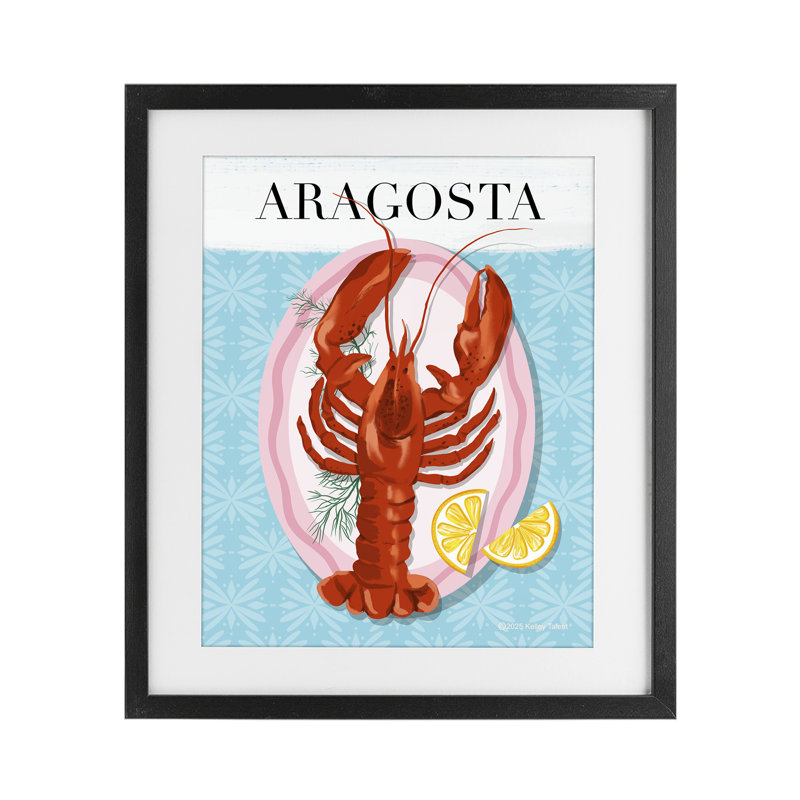 Reproduction sous-verre Aragosta, H 21 po x l 17 po, Cadre noir minuit sous verre
