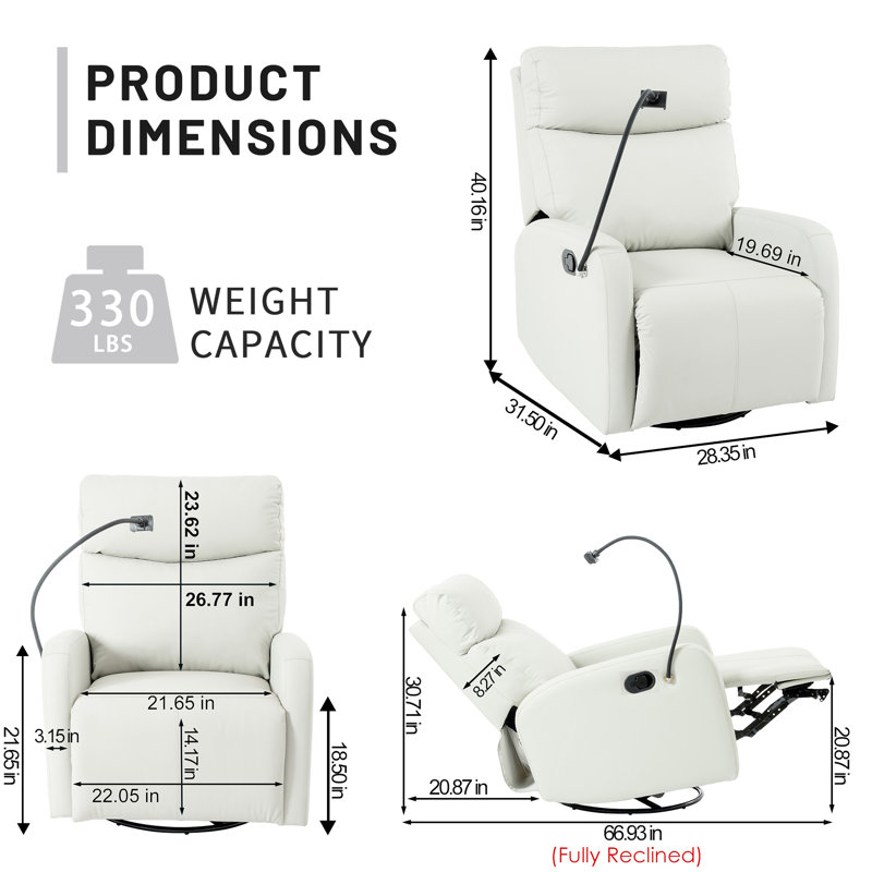 Light Gray Faux Leather Swivel Recliner with Metal Frame