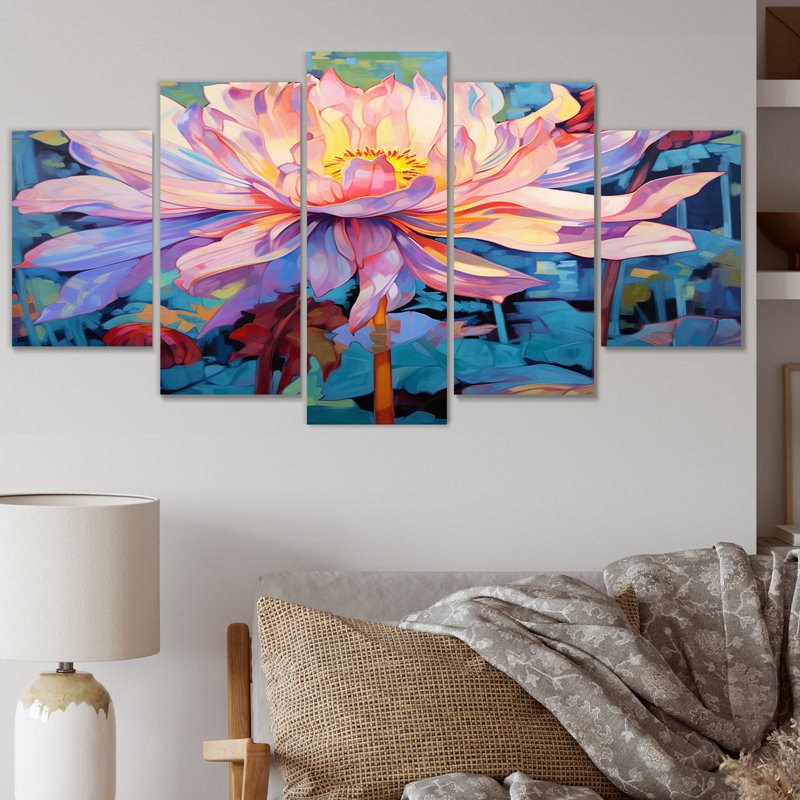 «Blossoming Chrysanthemum Retro Illustration - Chrysanthemums», reproduction sur toile - 5 panneaux