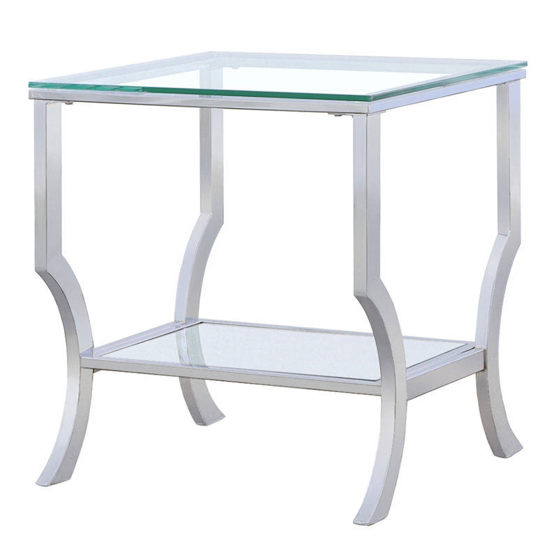 - Table de bout carrée en verre enduit pour tablettes et armoires, avec surface réfléchissante élégante, tablettes de 20,19 pouces de large, profondes