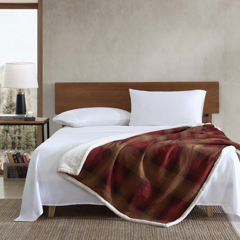 Très grand jeté en molleton / sherpa moelleux imprimé Eddie Bauer, Carreauté raisin nordique